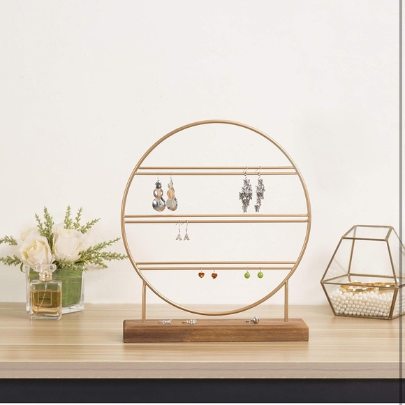 Freestanding Metal Brass Jewelry Stand with 24 Hooks Earrings Necklace Bracelet - Picture 3 of 10